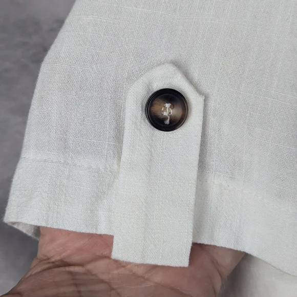 IKT Maggie Size Medium White 30% Linen Cropped Blouse With Drawstring Waist - Picture 3 of 12